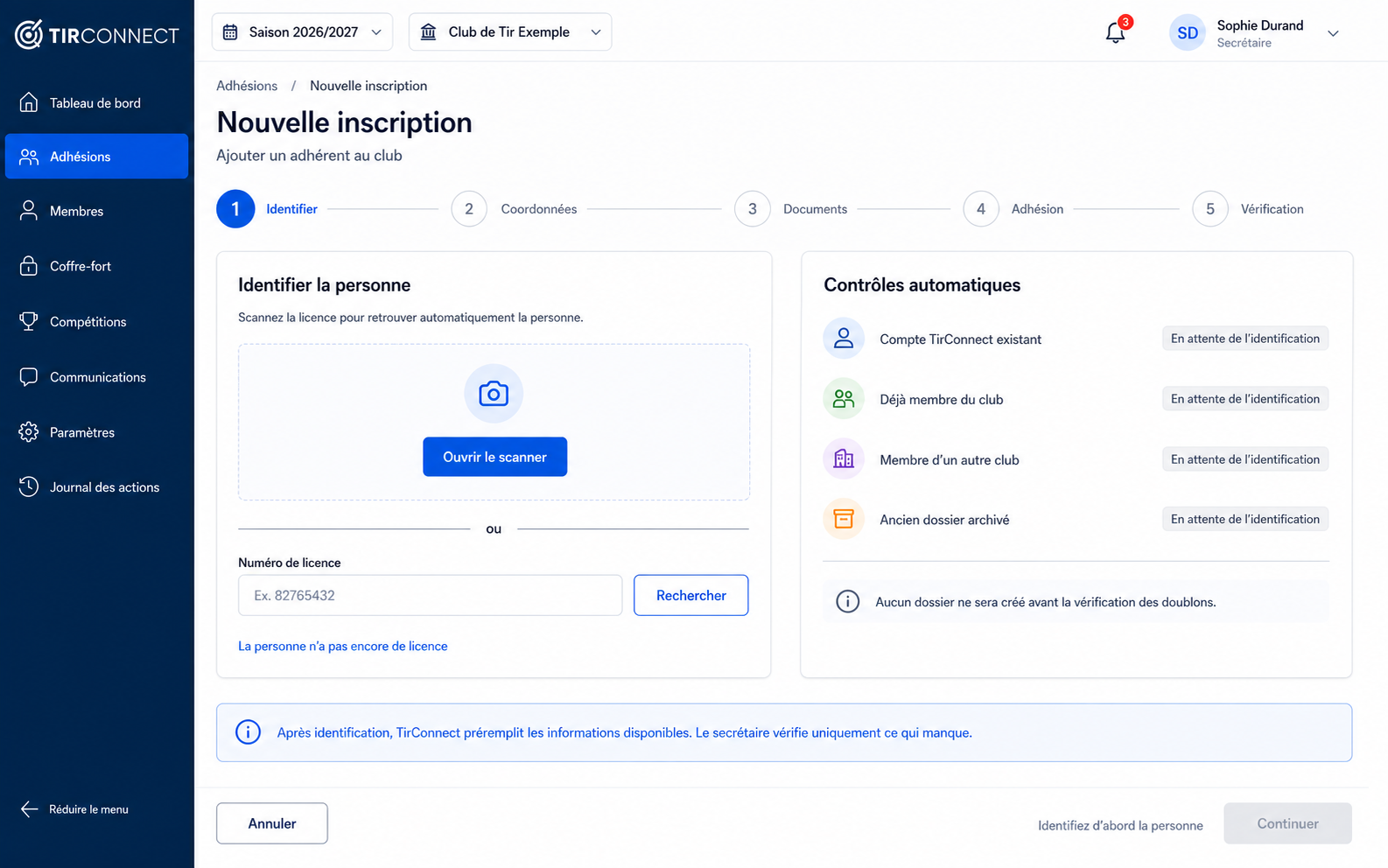 Identification d'un adhérent dans TirConnect